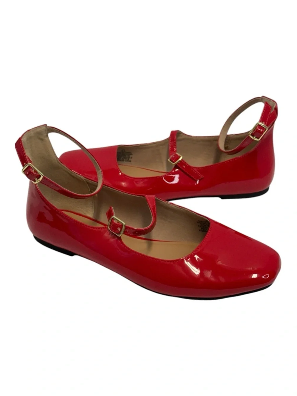 Old Navy Apple Red Double Double-Strap Faux Leather Mary Jane Flats Size 9.5